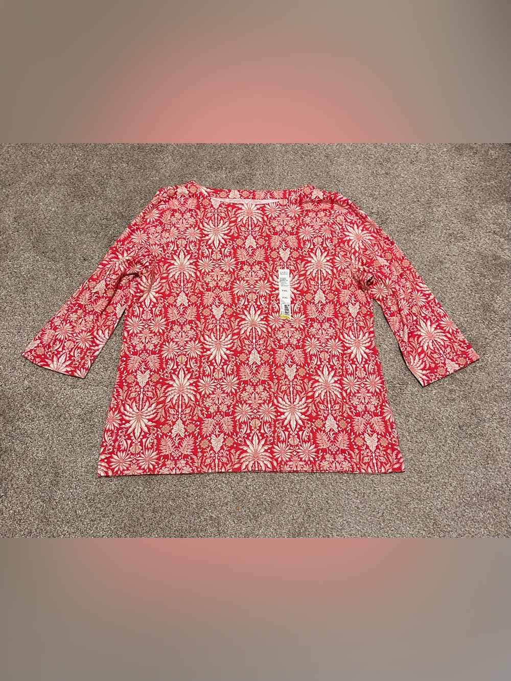 croft & barrow Red and White Floral-Print Tunic Top